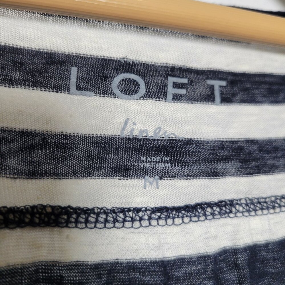 Loft Navy & White Striped Split Neck 3/4 Sleeve T… - image 3